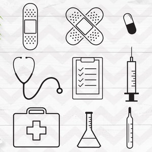 Medical svg, Medical clipart,Medical icons, Band-aid stethoscope svg, Nurse kit, Syringe,Health,Cricut Silhouette-svg,dxf, png,pdf, ai, eps