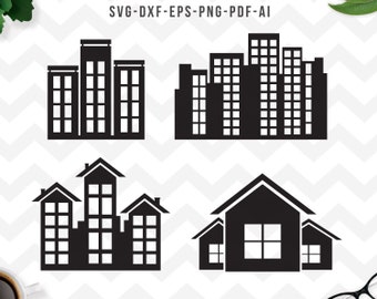 House svg, Building svg, City skyline svg, Home , Buildings clipart, Landscape, House cut files, Cricut Silhouette-svg,dxf, png,pdf, ai, eps