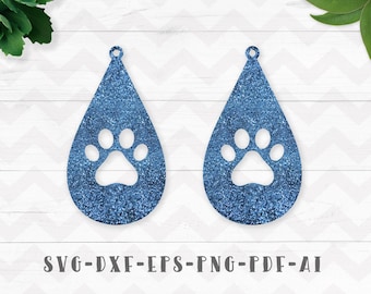 Paw earrings svg, Tear drop earring svg, Faux Leather jewelry,Cricut silhouette,Earrings vector,Modern earrings-svg,dxf,ai,eps,png,pdf