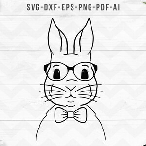 Bunny svg, Cute bunny with glasses svg, Rabbit with glasses clipart, Easter svg, Cricut Silhouette cut files -svg,dxf,png,pdf, ai, eps