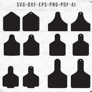 Cow tag svg | Cow Ear Tags | Cow tag earrings template svg | Cow tags solid bundle | faux leather cow ear tag svg | svg, dxf, eps, ai, png