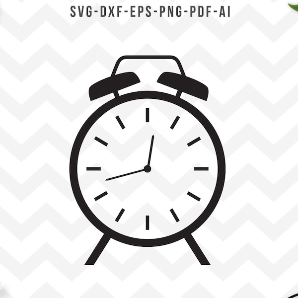 Alarm clock SVG, Alarm clock clipart, Clock svg, Time svg,  Cricut Silhouette cut files-SVG, Dxf, Png, pdf, ai, eps-Instant digital download