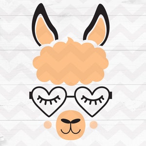 Lama svg, lama avec des lunettes de soleil svg, Blushing Llama cils clipart, Alpaca Face svg,Cricut Silhouette cut files -svg,dxf,png,pdf, ai,eps