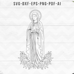 Moeder van Jezus SVG, Maagd Maria png, huis van de Maagd Maria Svg, religieuze christelijke SVG, heilige moeder png, Maagd Maria Svg zwart-wit