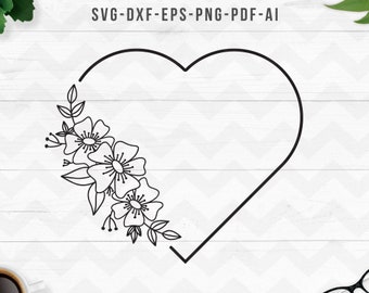 Floral heart svg, Flower heart svg, Heart with flowers svg, Flower svg, Valentine svg, Flowers Cricut Silhouette cut files- SVG,Dxf,Png,ai