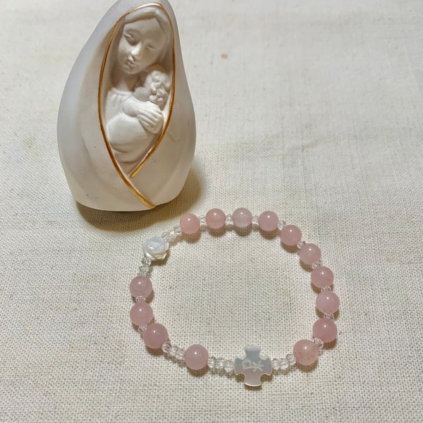 Rose Quartz kids rosary bracelet  First communion rosary bracelet personalized rosary bracelet