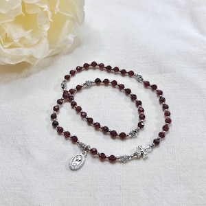 Garnet 5 decade double wrap rosary bracelet  January birthstone bracelet