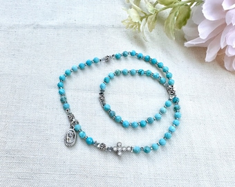 Turquoise Rosary Bracelet: Sterling Silver, December Birthstone