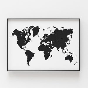 black and white world map print | black map | printable wall art