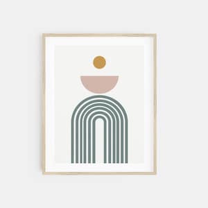 abstract shapes print | pink and green wall art | sage green decor