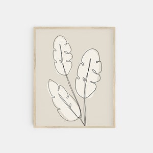 monstera line art | neutral botanical print | beige botanical art