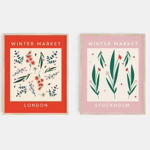 pink christmas decor | pink and red print set | christmas wall art set of 2