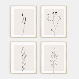 botanical gallery wall set | set of 4 botanical prints | botanical line art