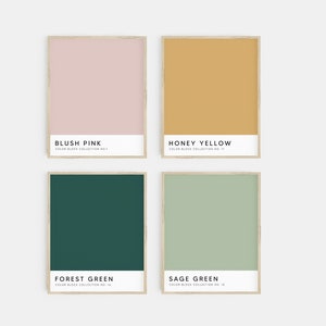 gallery wall set | color block art | pink and green | print set of 4