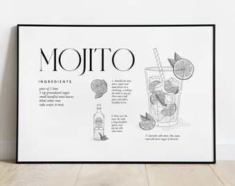 bar cart art | bar cart decor | cocktail poster | mojito print