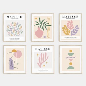 conjunto de pared de galería de estampados pastel / conjunto de impresión matisse / decoración pastel danesa