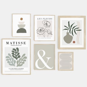abstract print set | matisse prints gallery wall set | sage green decor | earth tone wall art