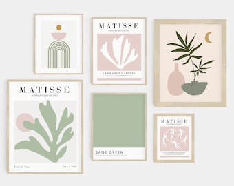 gallery wall set | pink and green prints | danish pastel decor | pastel room decor
