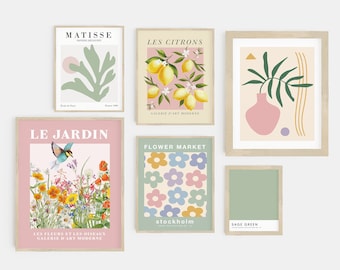 gallery wall set | matisse print set | danish pastel decor | pink and green wall art