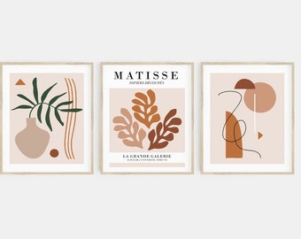 matisse print set of 3 | abstract art set of 3 | terracotta prints | burnt orange prints