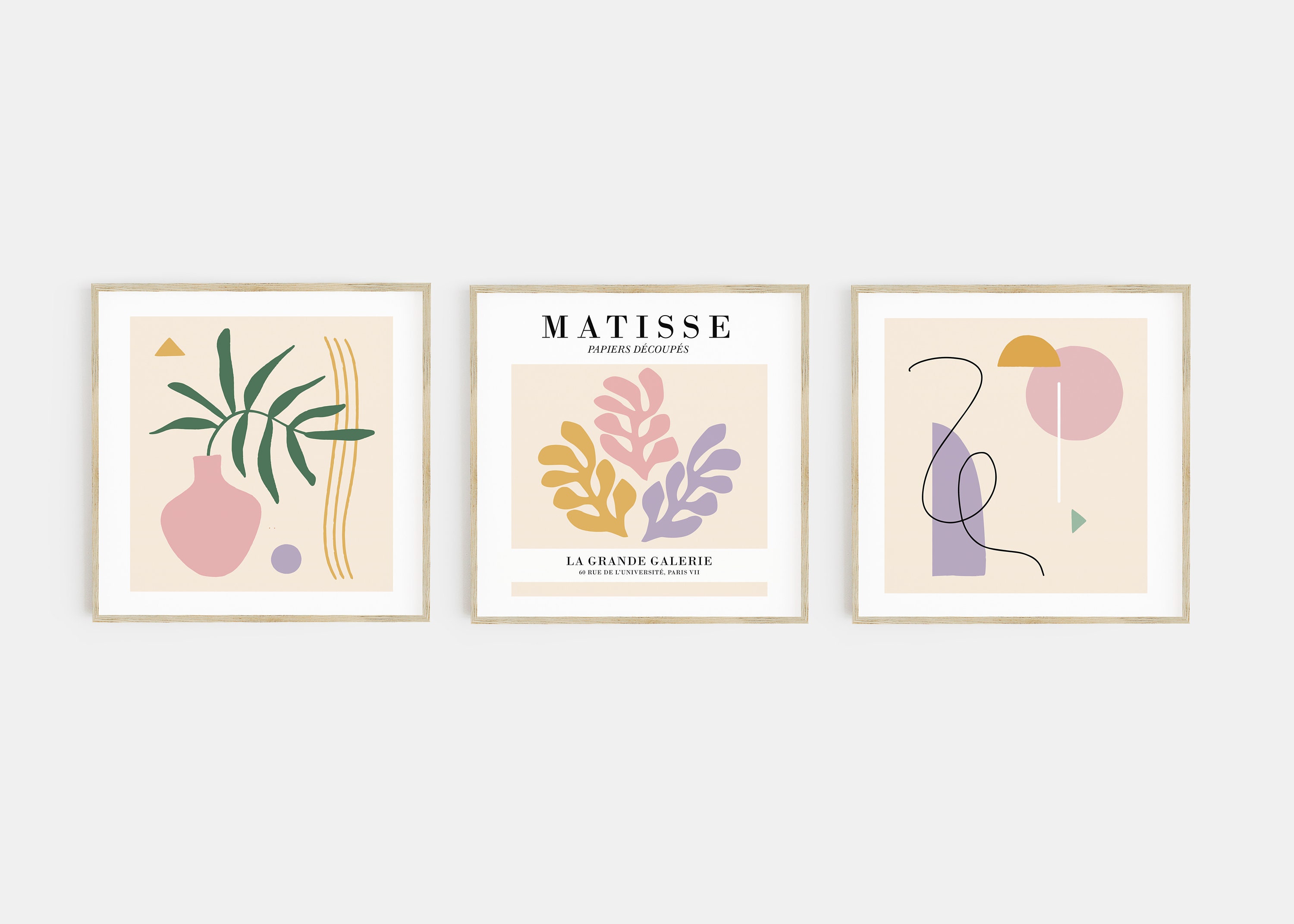 square print set of 3 | square print art | matisse print set | pastel prints | pastel decor