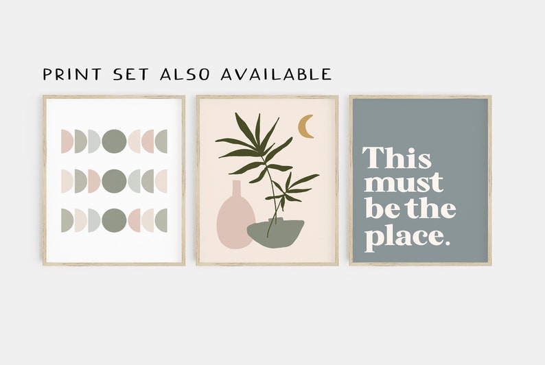 green and pink wall art boho art print sage green decor