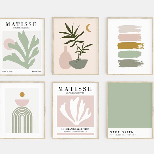 Gallery Wall Set Pink and Green Prints Danish Pastel Decor Etsy