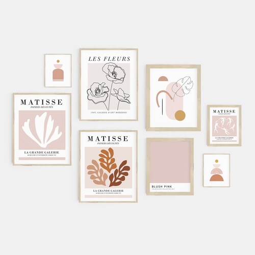 Gallery Wall Set Colorful Prints Pink Wall Art Green Etsy