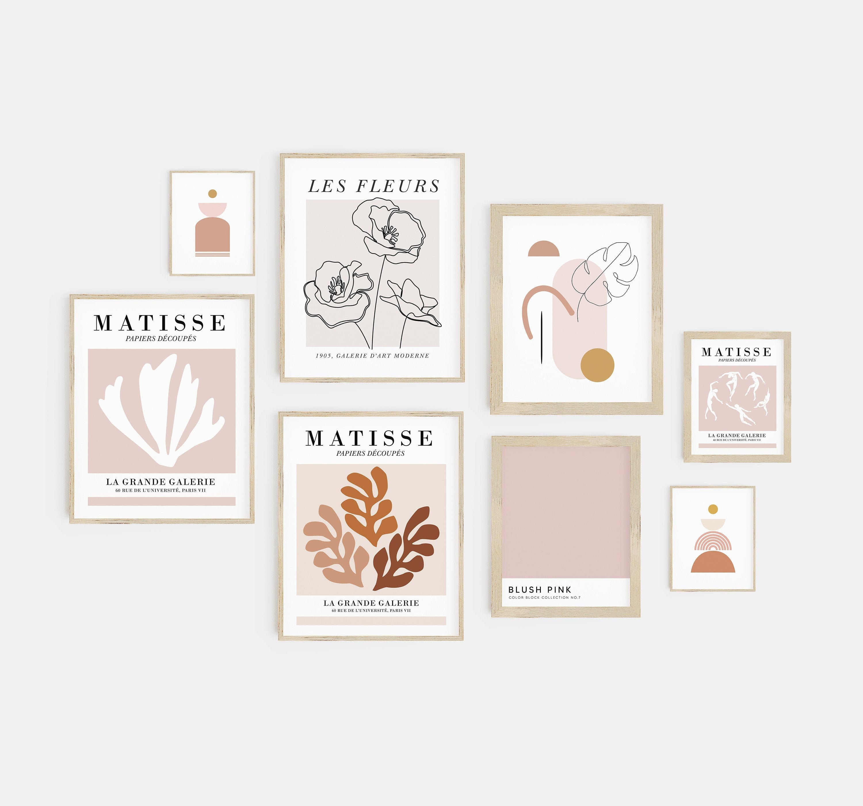 Pink Green Matisse Abstract Wall Prints Set