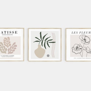matisse print set of 3 | square print set | beige wall art | beige prints