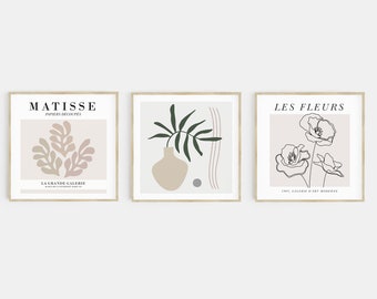 matisse print set of 3 | square print set | beige wall art | beige prints