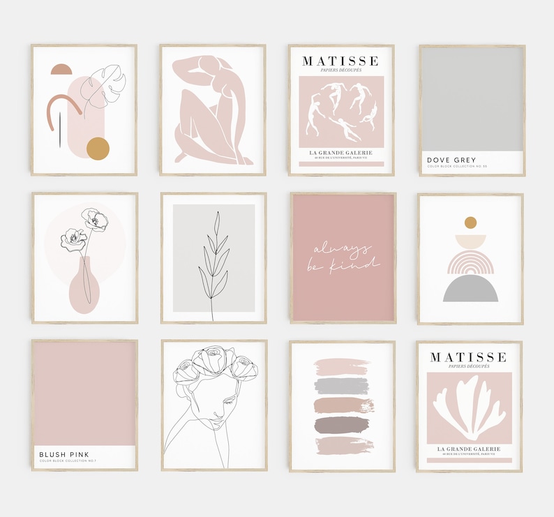 Gallery Wall Set Pink and Grey Wall Art Pink and Grey Etsy