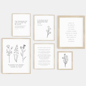 black and white quote prints gallery wall set | set of 6