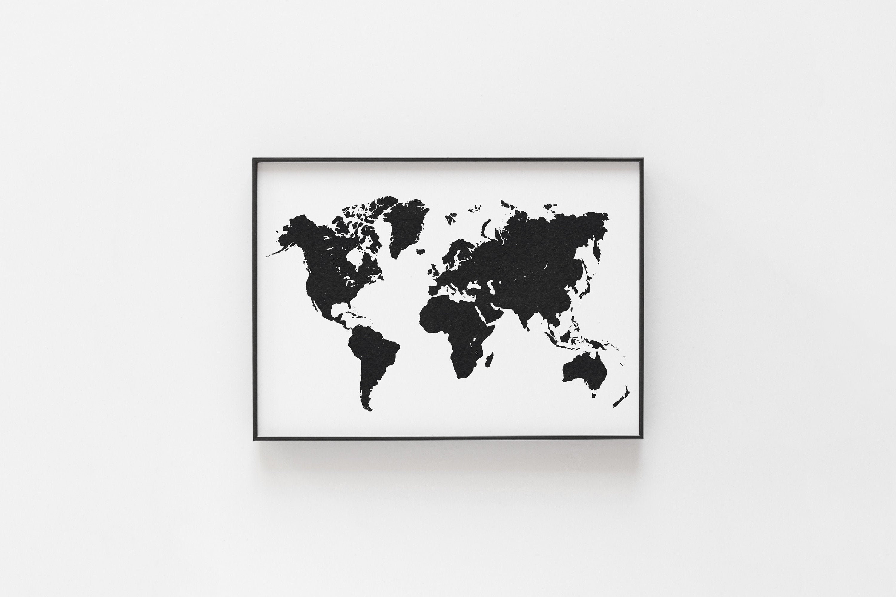 Black and White World Map Print Black Map Printable Wall | Etsy