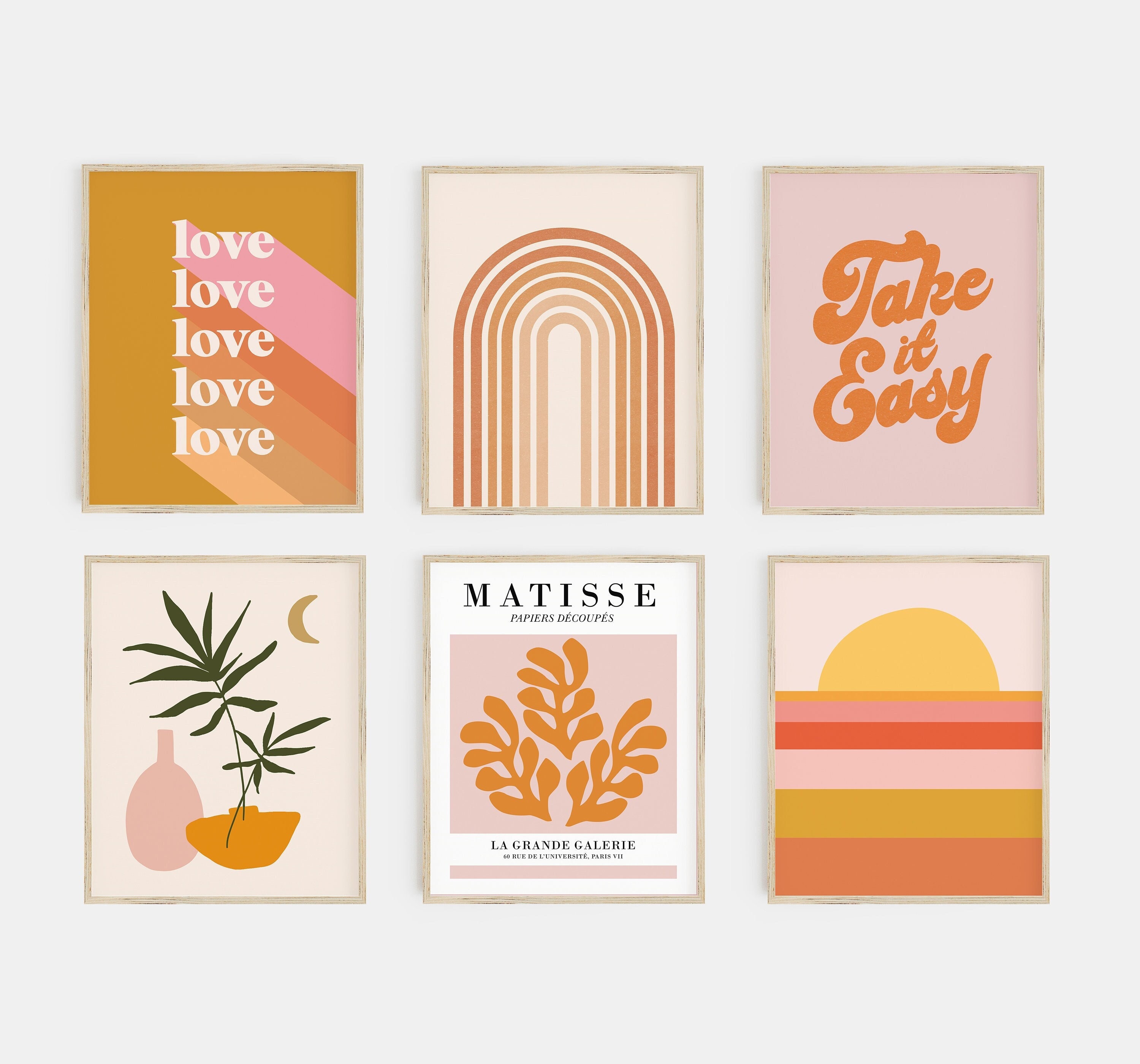 Gallery Wall Set Pink and Orange Wall Art Dorm Decor Etsy