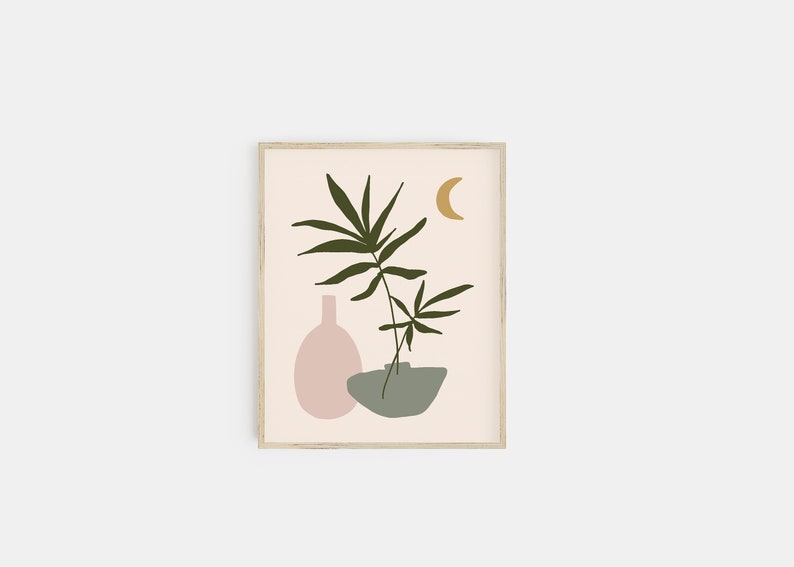 green and pink wall art boho art print sage green decor