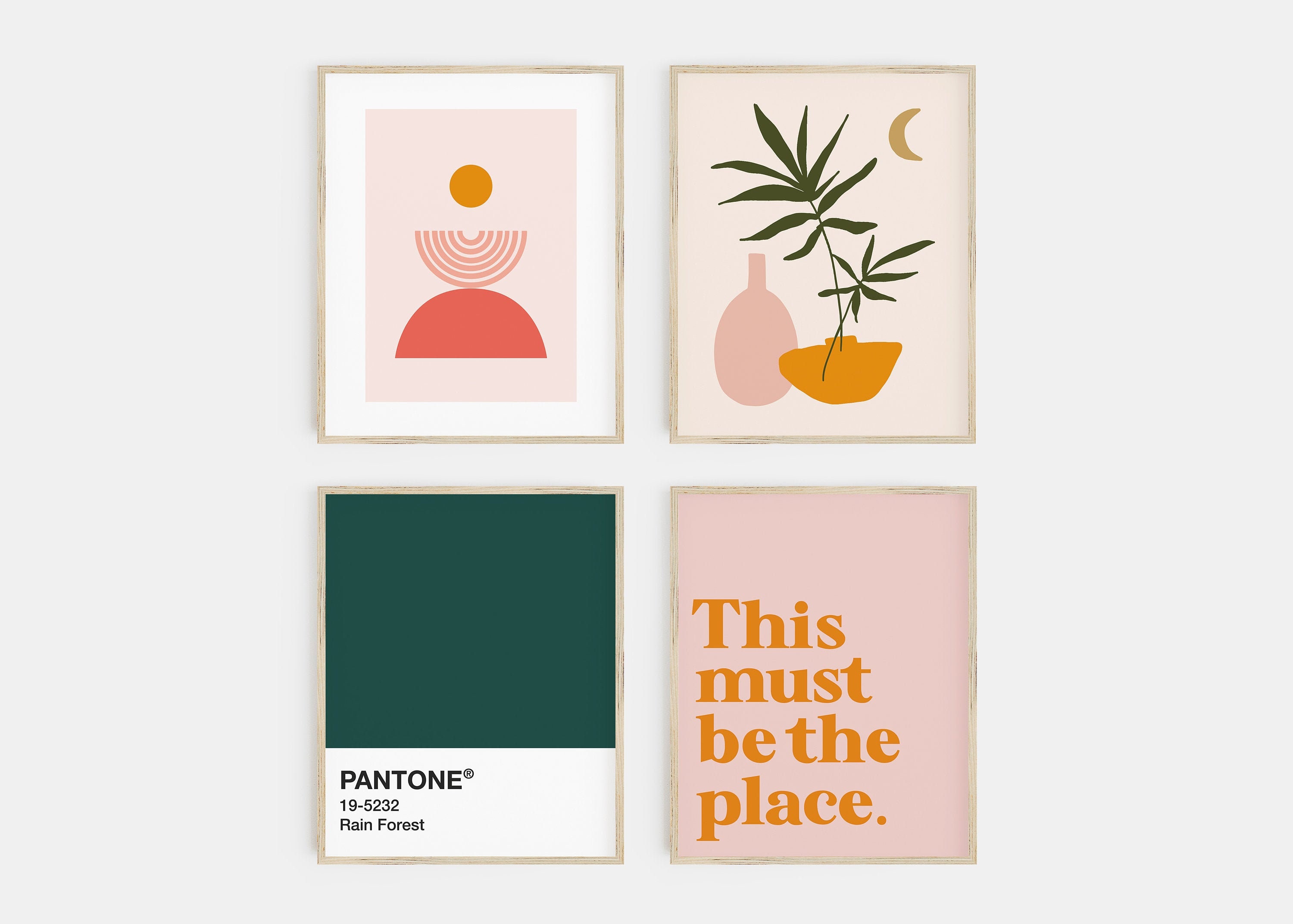 Gallery wall set pink and green wall art set of 4 prints Etsy