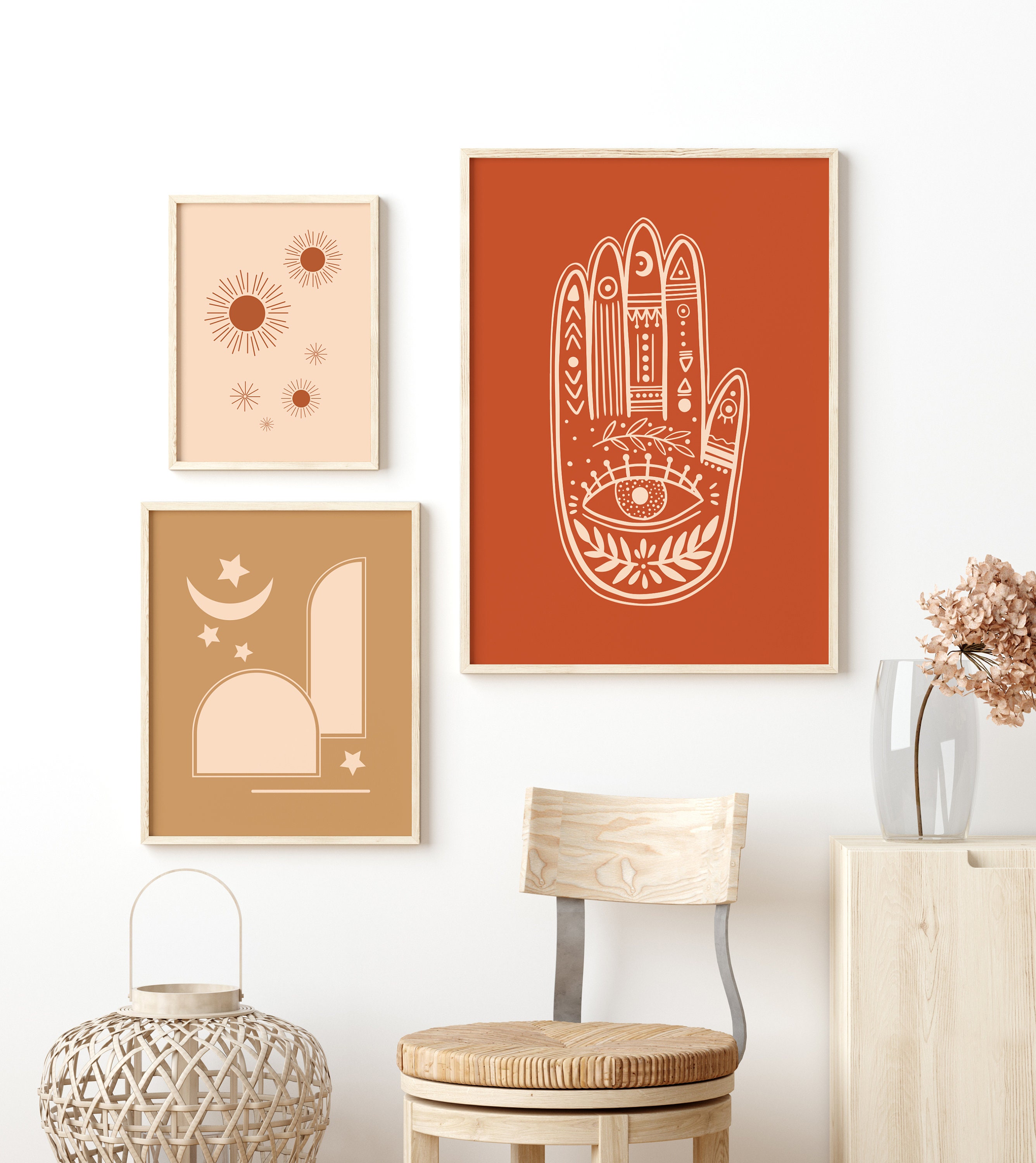 Hamsa Wall Art Set of 3 Prints Hamsa Art Boho Art Prints | Etsy