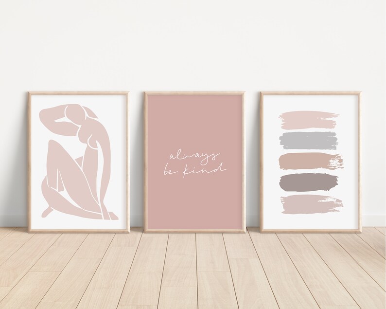 Gallery Wall Set Pink and Grey Wall Art Pink and Grey Etsy