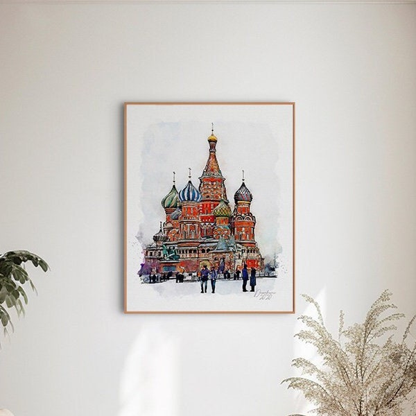 Saint Basil the Blessed Watercolor Print, Moscow Russia Art, Travel Wall Art, Travel Poster, Artful Wall Decor, Unframed Wall Art