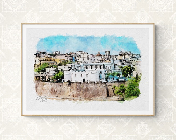 San Juan Watercolor Print Puerto Rico Art Premium Quality Travel Poster Artful Wall Decor Unframed Wall Art