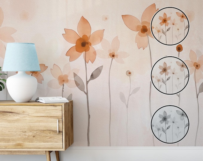 Elegant Watercolor Flowers Peel and Stick Wallpaper, Soft Pastel Floral Wall Art, Watercolor Style Wallpaper, Tranquil Blossoms Canvas Print