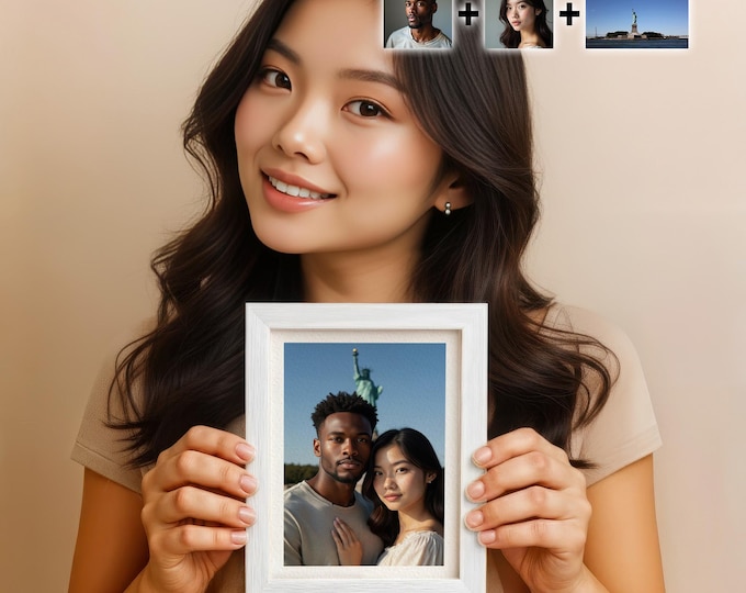 Personalized Couple Photo Print, Travel Background (Framed 5x7)