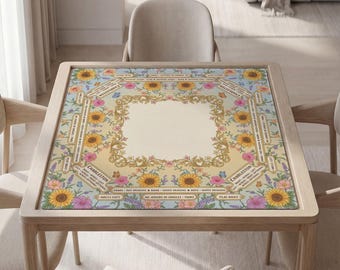Personalized  Mahjong Mat with Instructions (Rules): Floral Sunflower Pattern