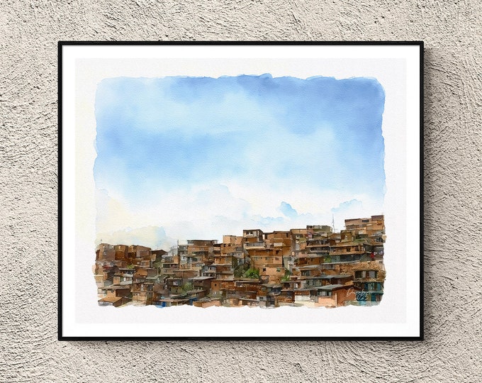 San Javier or District 13 in Medellin Watercolor Print Colombia Art Premium Quality Travel Poster Artful Wall Decor Unframed Wall Art