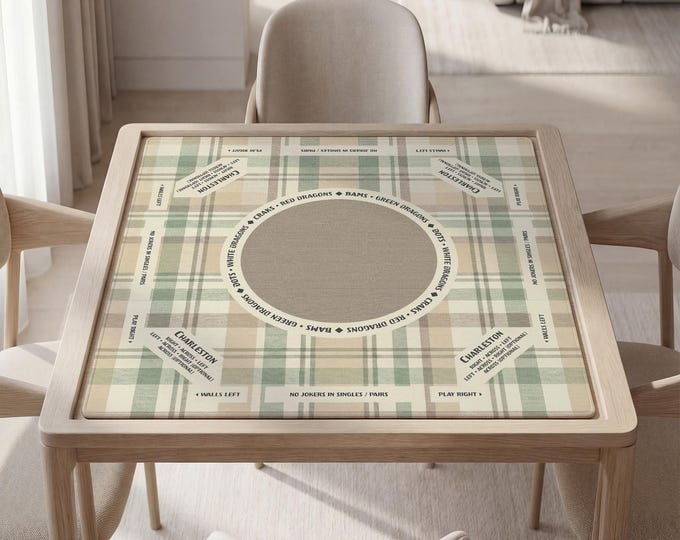 Personalized Mahjong Mat with Instructions (Rules): Beige and Cappuccino Design