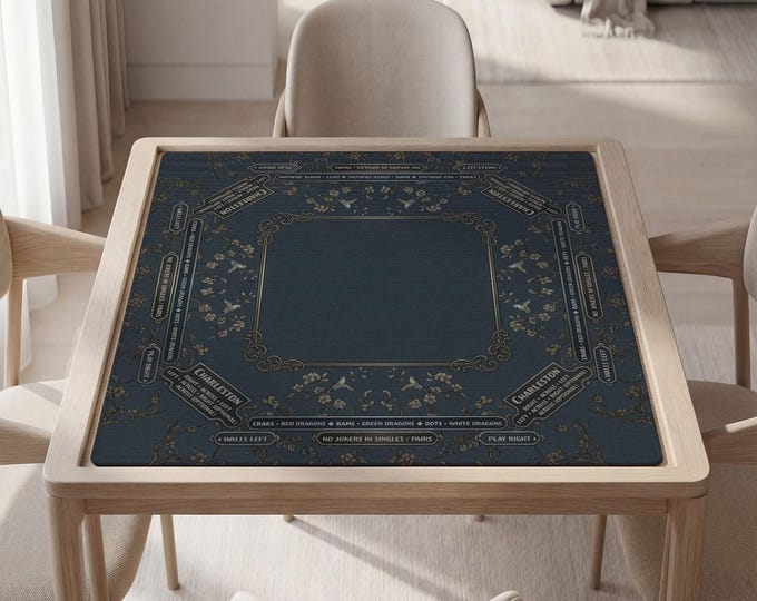 Personalized Dark Floral Mahjong Mat with Instructions (Rules), Carry Pouch Included