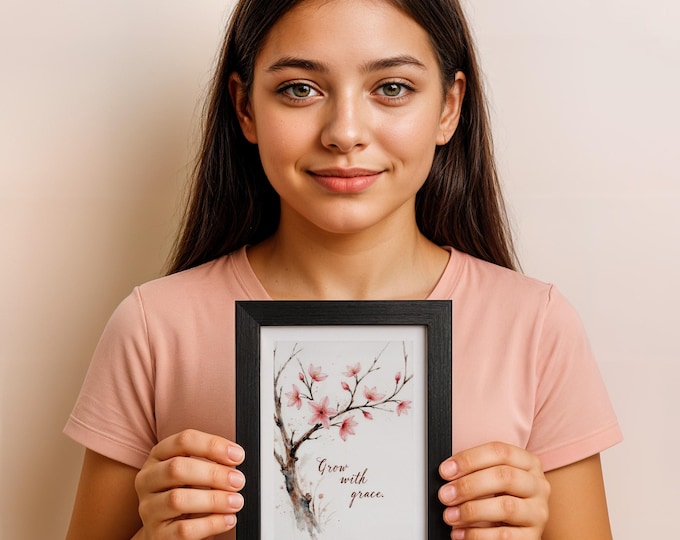 Inspirational Floral Print: Grow with Grace Affirmation, 5x7 in (13x18 cm), Framed or Unframed