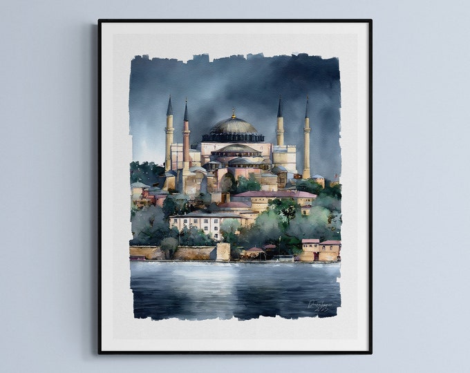 Hagia Sofia Istanbul Watercolor Print Türkiye (Turkey) Art Premium Quality Travel Poster Artful Wall Decor Unframed Wall Art