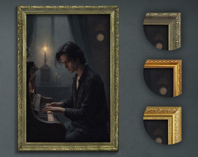 Dark Academia Piano Art Print: Moody Pianist, Choice of Frames